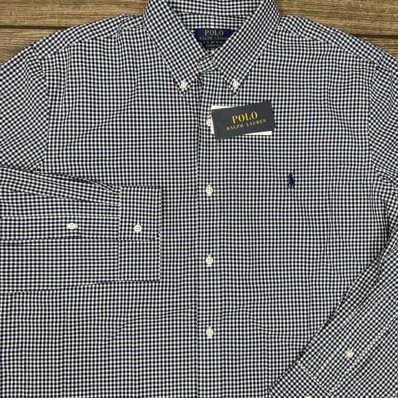 Polo Ralph Lauren Classic Fit Stretch Poplin Shirt Navy Gingham Check Sz XL NEW